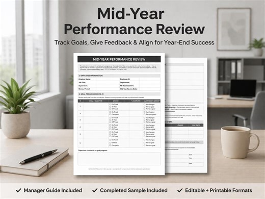 Mid-year Performance Review Template | Employee Review Form + Manager Guide + Sample - Etsy