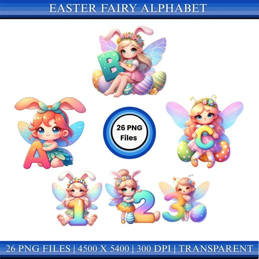 Easter Fairy Alphabet Letters A–Z With Numbers 0–9 PNG | Pastel Kids Cricut Clipart - Etsy