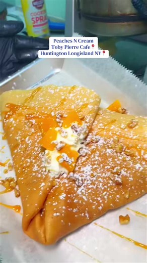 crepes made fresh daily! Peaches and Cream 🍑 🍯 Huntington NY📍 #tobypierrecafe #peachesandcream #crepes #crepas #huntingtonny