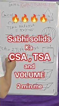 Class 10 Maths Ex 12 🔥 TSA & Volume in 2 Min, 10th Chapter 12 – Solids Full Revision