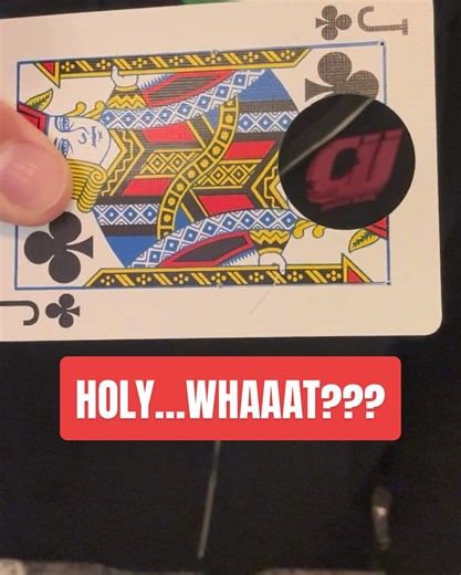 A large hole in a playing card impossibly vanishes proving only to be a sticker.@Monique Williams #magic #magictrick #mindblown #impossible #illusion