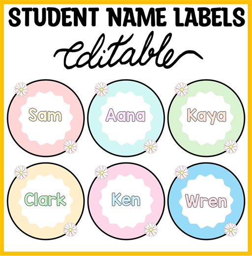 Pastel Daisy Student Name Labels, Spring Floral Name Cards, Round Name Cards, Seasonal Name Cards, Name Signs, Flowers Name Stickers - Etsy Canada