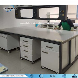 [Hot Item] Steel Laboratory Casework of Central Bench with O-Frame and Wall Mounted Cabinet