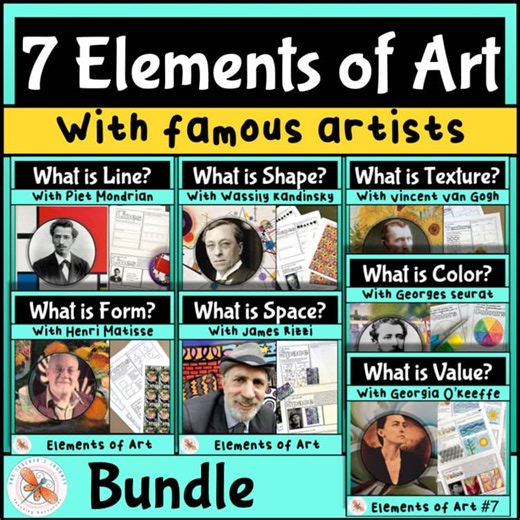 Art Elements Curriculum BUNDLE with 7 theory lessons and 7 related art projects