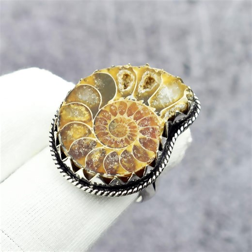 Ammonite Gemstone Ring 925 Sterling Silver Solid Silver Bohemian Jewellery Anniversary Gift - Etsy