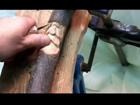 How to carve a wood spirit walking stick with hand tools #4