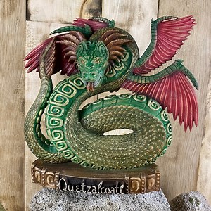 Quetzalcoatl Statue: Mayan Aztec Wood Dragon Totem - Etsy