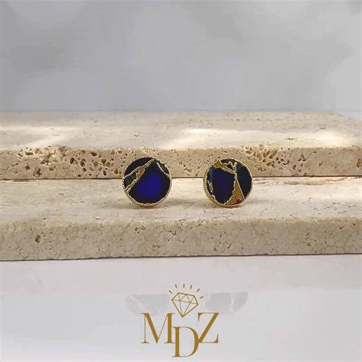 Sapphire Blue Mojave Turquoise Stud Earrings: Kintsugi Style, September Birthstone - Etsy