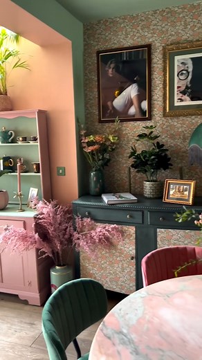 4.4K views · 33 reactions | @weeny_victorian_house_in_ware pairs our Spring Flowers - Garden wallpaper from the National Trust Papers IV Wallpaper Collection with Pea Green on her ceiling and woodwork for a fun and fresh dining space that exudes joy. #SpringFlowersGarden #PeaGreen #NationalTrustIV | The Little Greene Paint Company | Facebook