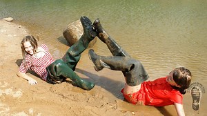 Wet Girls in Waders Are Having Fun: Two hot girls in Waders - UMD