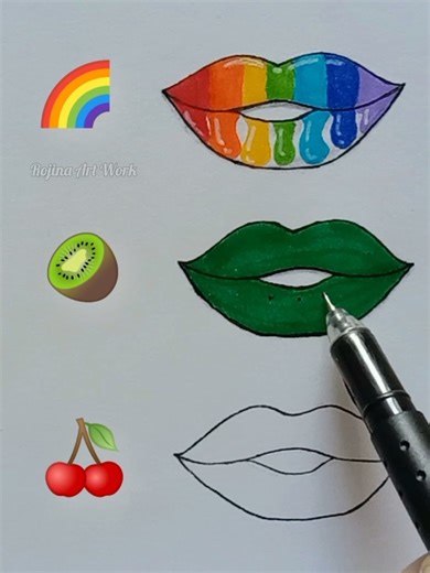 lips painting || which one do you like ? 🌈🥝🍒 #art #drawing #short