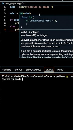 Mini proyecto en Python | Verificación de edad | Python desde CERO | #shorts