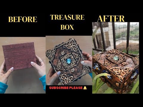 DIY treasure chest | How to make a beautiful treasure chest using a cardboard box #cardboardcraft