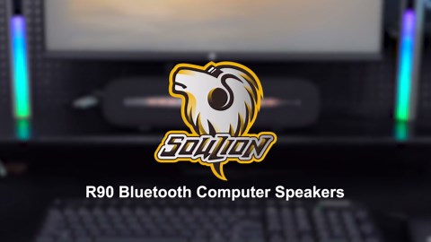 SOULION R90 Bluetooth Computer Speakers for Desktop, USB Powered 3.5mm AUX PC Speakers with LED Dynamic Light, Portable Soundbar Speaker with Rotary Volume Control for Laptop Monitor