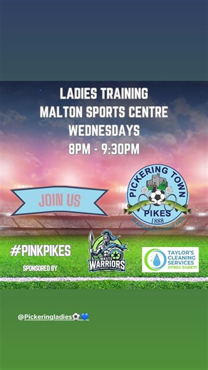 📢 LADIES TRAINING 👇🏻 Top of the league table, Pickering Town Ladies are always happy to welcome new players to the squad. As much as they are serious about football, they have plenty of fun too! If you are interested in coming to join them for a session, get in touch! 🙌🏻 📍 Malton Community Sports Centre 📆 Every Wednesday ⏰ 8pm - 9:30pm Who’s coming? All welcome! 🙌🏻 #UpThePikes 🐟 #PinkPikes