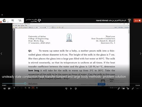 unsteady state conduction heat transfer lumped and large body methods problem solution