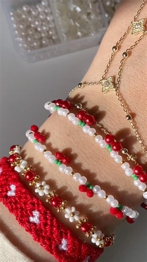 Making a cherry bead bracelet #makingcherrybracelet #cherrybracelet #makingbracelet