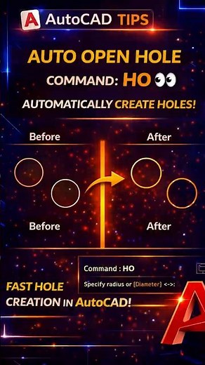 AutoCAD Secret Trick 😱 Create Holes Instantly (HO Command)#autocad #autocadtips #autocadtricks