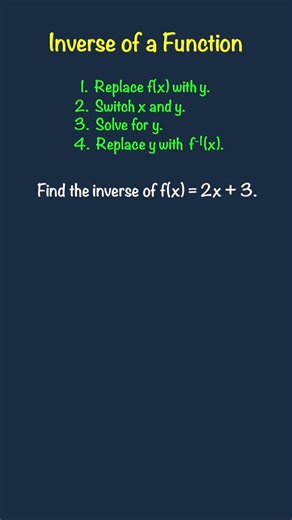 Understand The Math on Instagram: "Finding the inverse of a function (step by step). #inversefunctions #algebra #mathhelp #learnmath #mathreels"