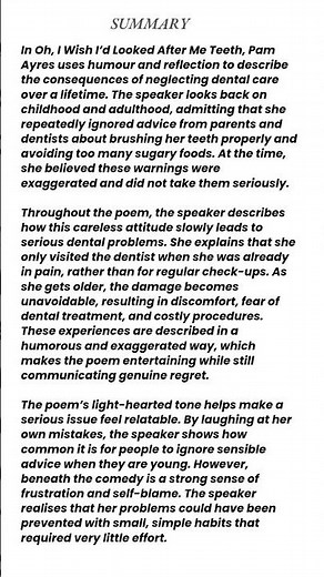 Oh, I Wish I’d Looked After Me Teeth by Pam Ayres | Class 9 Summary