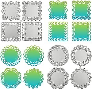 SENHAI Cutting Dies for Cards Making Decor, 8 Pcs Die Cuts Round & Square Lace Flower Border Metal Cutting Dies for DIY Scrapbooking Photo Album Embossing Stencils
