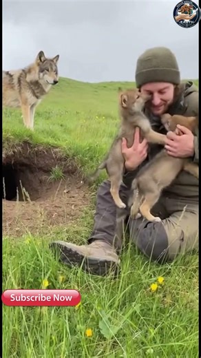 Wild Wolf Cubs Interaction With Man | Protective Mother Wolf Watching 😳🐺 #shorts