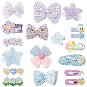 Hair Clips for Girls 18 Pcs No Slip Assorted Barrettes for Kids Bows Blue Purple Cute Hair Accessories for Little Girls Teens Toddlers Child Kids Gifts