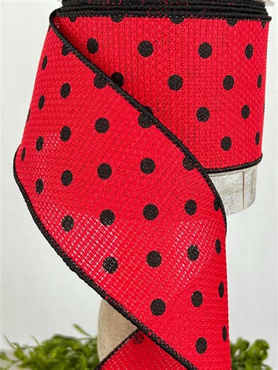 Red Black Polka Dot Ribbon for Wreaths, 2.5 Inch Wired Red Burlap Fabric, 10 Yard Roll for Ladybug Lantern Bows and Seasonal Decor - Etsy