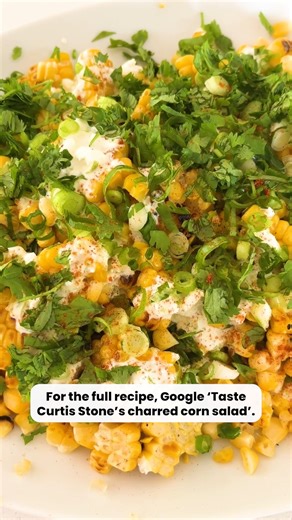 Once you try the dressing, you'll see what all the fuss is about! Curtis Stone’s charred corn salad with the best creamy dressing: https://www.taste.com.au/recipes/curtis-stones-charred-corn-salad-fetta-coriander-crema/4zdhbvfb | Taste.com.au