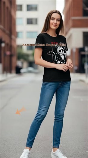 Humorous Animal Graphic TShirt Featuring Adorable Kitten and Cat Embracing Horror Movie Theme #catlovers #halloweenhoodieblanket #teeshirt #graphicshirt #clothingmerch #tshirtdiy #graphicsweatshirts #kittenlovers #teeshirts #kitschblackfridaysale