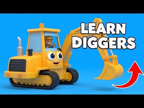 Learn Diggers & Construction Vehicles! | Excavators & Trucks for Kids! 🚧 Colors & Counting
