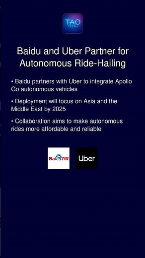 Baidu Partners with Uber to Deploy Apollo Go Autonomous Vehicles Globally #ainews #shorts