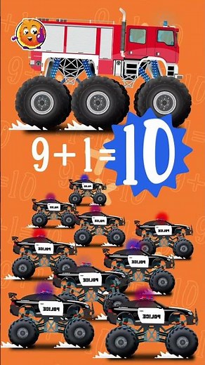 9 Police Trucks & 1 Fire Truck! | Make 10! (9+1)