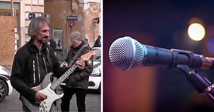 Italian busker stands in front of the Pantheon - plucks Pink Floyd medley people can't ignore