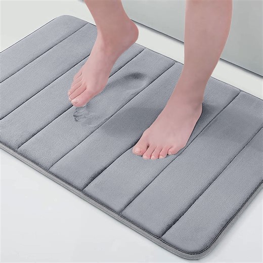 Buganda Memory Foam Bath Mats Soft Absorbent Bathroom Rugs 16" x 24", Grey