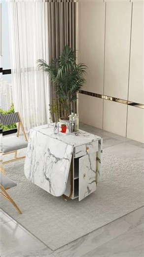 Folding Marble Dining Table | Space-Saving Drop Leaf Design