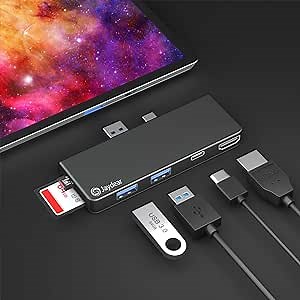 Docking Station for Surface Pro 6/5/4, Jaydear 6 in 2 Dock Hub to 4K HDMI, USB C Port, Dual USB 3.0 Ports(5 GPS), 2 Card Slot-T801