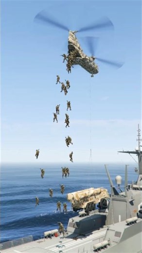 Massive Squad of Soldiers Leap Over a Cargo Helicopter to Execute Coordinated Entry Warship Gtav
