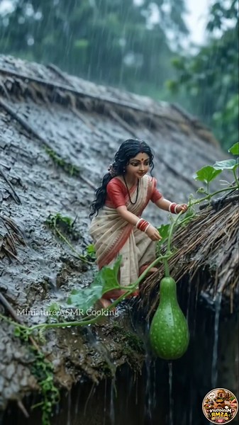 Dangerous Monsoon Storm Village Cooking 🌧️ Bengali Lauki Prawns Miniature ASMR