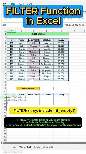 Excel FILTER Function in 10 Seconds 🔥 | Filter Data with ONE Formula