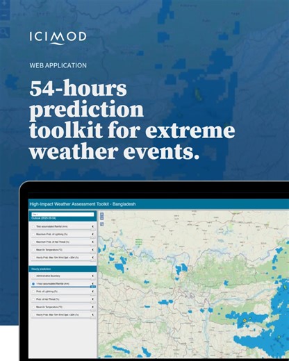 In the Hindu Kush Himalaya, communities are facing increasing extreme weather events, such as heavy rainfall, thunderstorms, extreme temperatures, and strong winds. These escalating risks affect lives, livelihoods, and infrastructure. Timely forecasts and early warning systems are more critical now than ever. Developed by our Regional Information Service (RIS), ICIMOD’s High Impact Weather Assessment Toolkit (HIWAT), provides 54-hour forecasts to help communities and governments prepare for extr