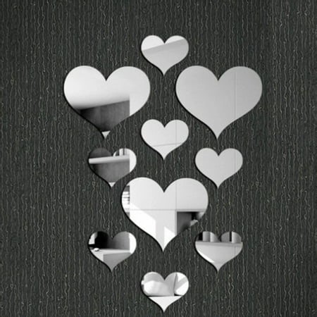 10 Pieces Heart Shaped Mirror 3D Acrylic Mirror Wall Removable Wall Decor - Walmart.ca