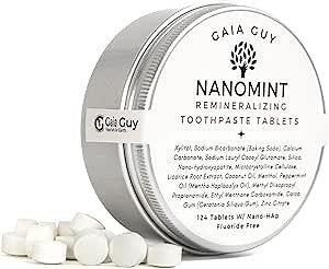 NanoMint | Remineralizing Toothpaste Tablets | Nano Hydroxyapatite Fluoride Free | 124 Toothpaste Tabs | Eco Friendly, Travel Mouthwash Tablets | Freshens Breath & Strengthens Tooth Enamel