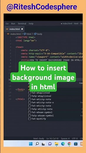 HOW TO INSERT BACKGROUND IMAGE IN HTML #html #css #shorts #shortsfeed #trending #viralvideo #code