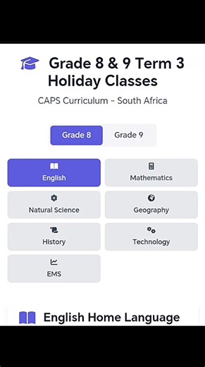 Holiday Classes App for Grade 8 and 9 Revision