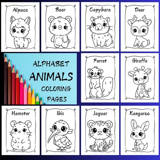 ABC Coloring Sheets | Alphabet Animals Pages | Kids Printable Learning Activity - Etsy