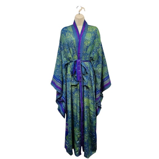 Floral Silk Kimono Robe | Recycled Sari Fabric Loungewear - Etsy