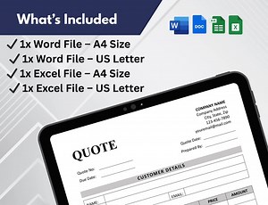 Editable Quote Template | Professional Sales & Service Quotation Form | Word Excel Google Docs with Auto Billing | Instant Digital Download