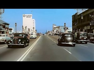 A Drive Through Los Angeles 1950s in color [60fps, Remastered] w/sound design added