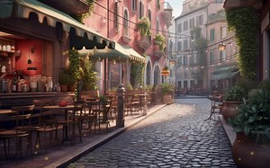 意大利街道里咖啡厅氛围，喝咖啡听着爵士乐，放松、冥想、缓解压力